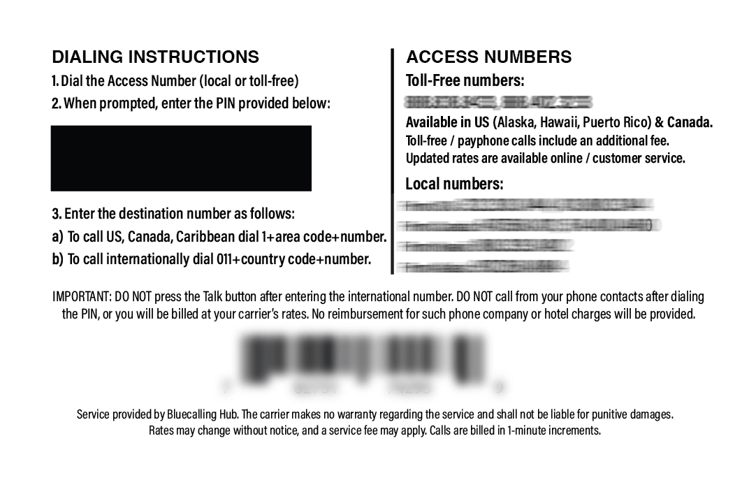 Bluecalling 50 for Domestic and International Calls